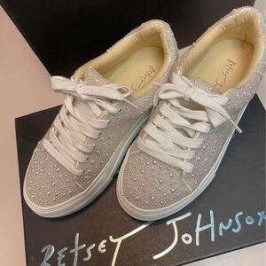 Betsey Johnson Women's Sparkling Iridescent Pearl Sneakers